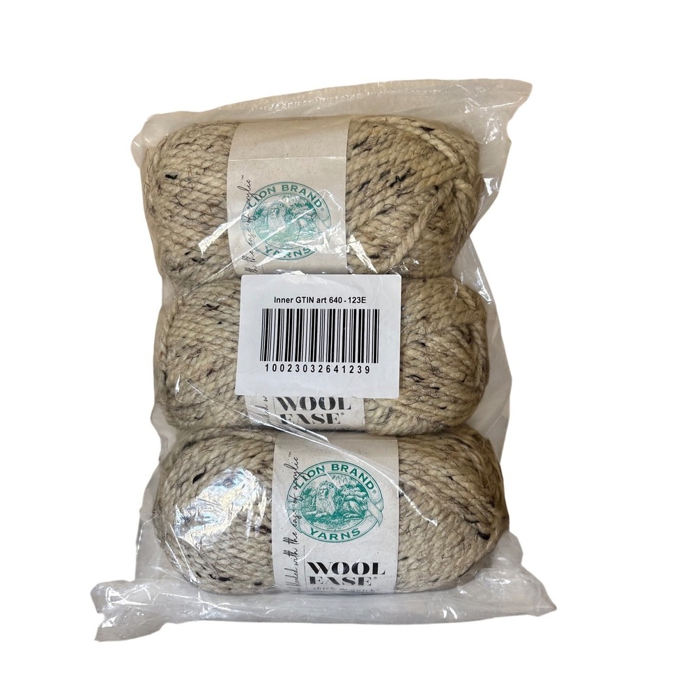 NWT Lot of 3 Lion Brand Wool-Ease‎ Thick Quick Yarn Oatmeal Super Bulky Tweed